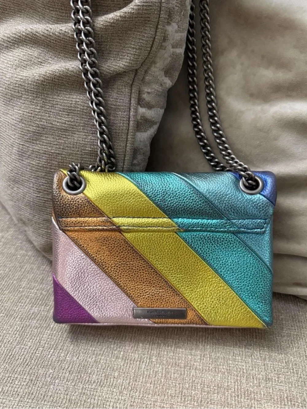 Kurt Geiger Kensington Metallic Multicolor Diagonal Stripe Leather crossbody Bag